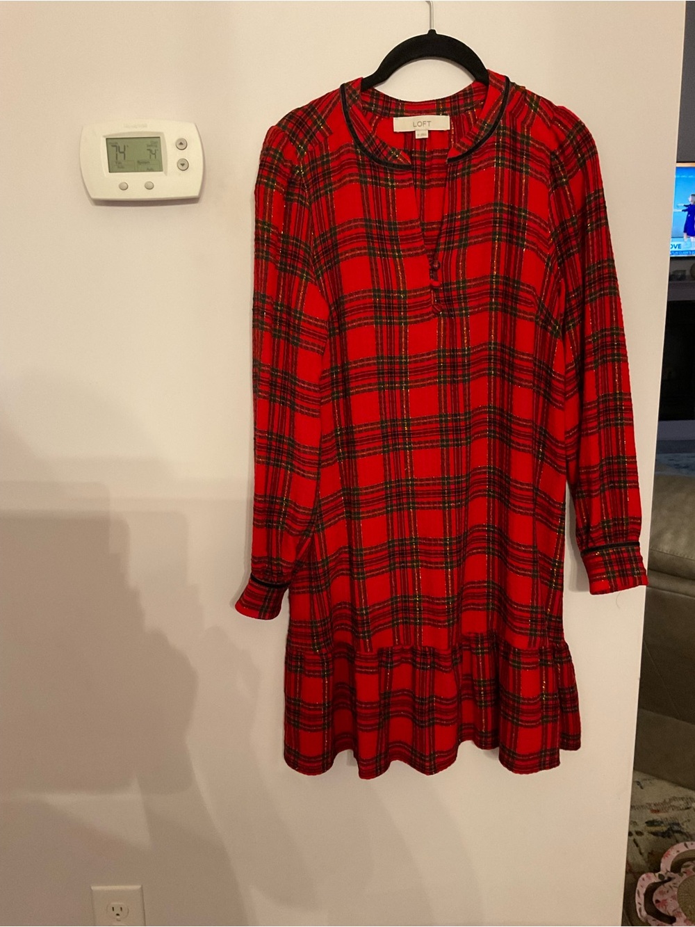 XS Red Plaid Shimmer Tiered Dress EUC